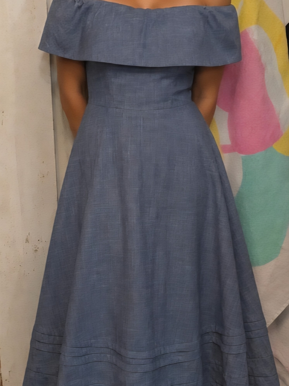 Banana Republic Chambray Off-Shoulder Midi Dress in Blue